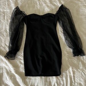 Elegant Black Dress with Sheer Sleeves